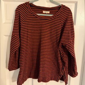 Madewell Orange and Navy Striped Tee